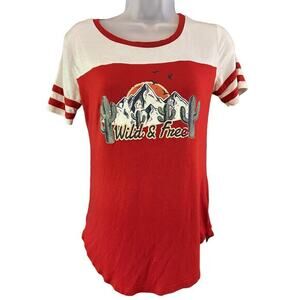 No Boundaries Juniors Shirt Red White "Wild & Free" Graphic Size S(3-5)